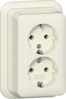 Gira opbouw Dubbele Wandcontactdoos +RA met montageplaat crème wit 478010