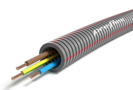 Voorbedrade PREFLEX flexbuis 16mm - VD draad 3x2,5mm&sup2; / bruin, blauw, geel/groen (100m)