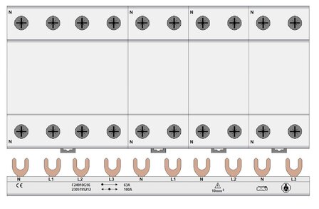 3 Fase Kamrail 10 modules Vork - 3P+N