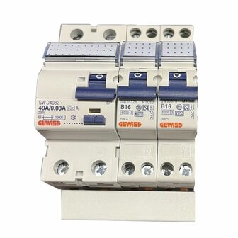 Gewiss kamrail - 1x Aardlek + 2x 1P+N (6 modules) - GW96058