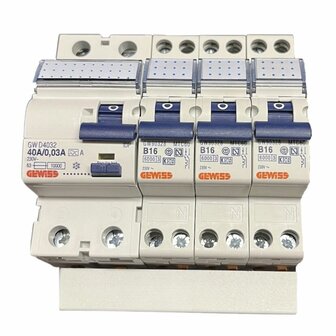 Gewiss kamrail - 1x Aardlek + 3x 1P+N (5 modules) - GW96059