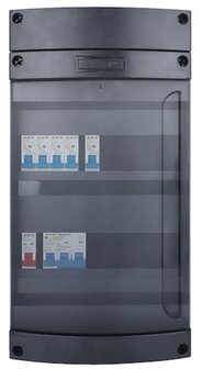 SEP Live-On Compact 1-fase 40A groepenkast met aardlekautomaten.Voorzien van 5-lichtgroepen en fornuisgroep. Uitgevoerd in comp