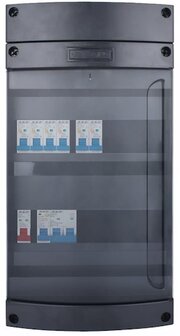 SEP Live-On Compact 1-fase 40A groepenkast met aardlekautomaten.Voorzien van 6-lichtgroepen en fornuisgroep. Uitgevoerd in comp