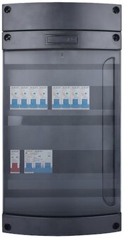 SEP Live-On Compact 1-fase 40A groepenkast met aardlekautomaten.Voorzien van 8-lichtgroepen en fornuisgroep. Uitgevoerd in comp