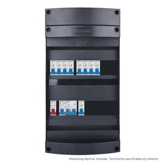 SEP Live-On Compact 1-fase 40A groepenkast met aardlekautomaten.Voorzien van 9-lichtgroepen en fornuisgroep. Uitgevoerd in comp