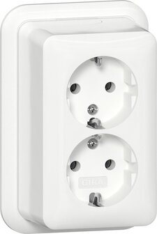 Gira opbouw Dubbele Wandcontactdoos +RA met montageplaat crème wit 478011