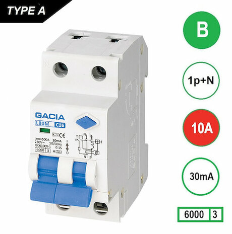 GACIA B10 Aardlekautomaat 1P+N 30mA - 6kA