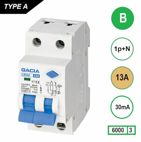 GACIA B13 aardlek automaat 1P+N