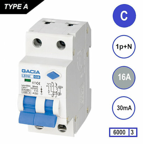GACIA C16 Aardlekautomaat 1P+N 30mA - 6kA