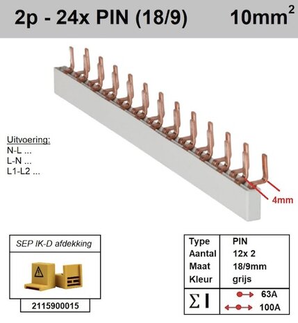 SEP kamrail voor 12 componenten 24 pins