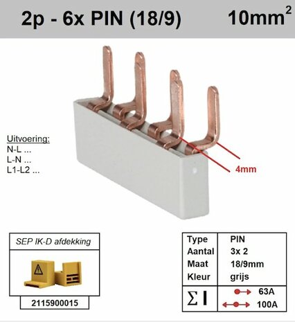 SEP kamrail voor 3 componenten 6 pins