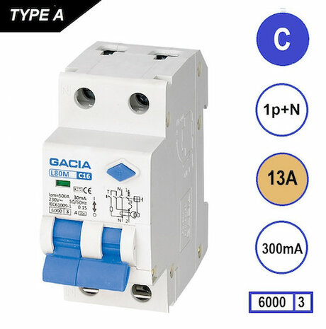 GACIA C13 aardlek automaat 1P+N (300mA) 6kA