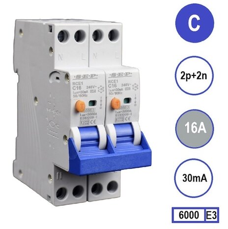 SEP RCE1 Aardlekautom.2p+2n C16 30mA 6kA (36mm)