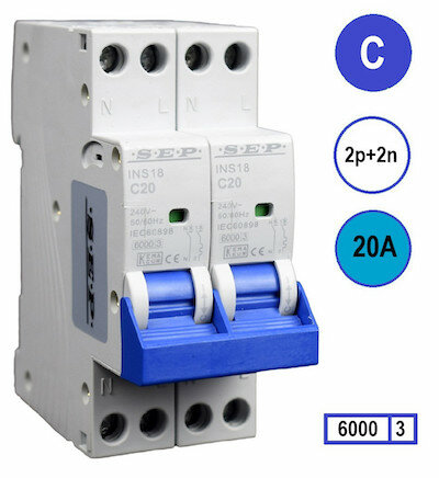 SEP INS18-2N-C20 inst. 2p+2n C20 6kA (36mm)