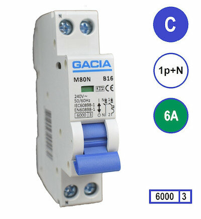 C6 Gacia Installatieautomaat 1P+N 6kA (18mm)