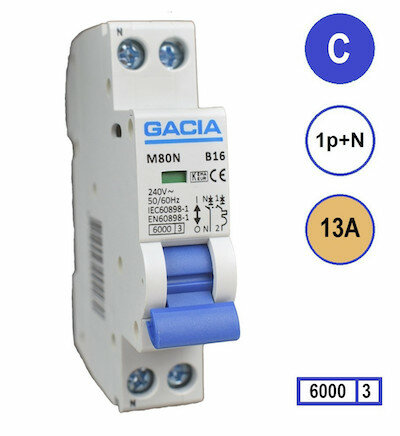 C13 Gacia Installatieautomaat 1P+N 6kA (18mm)