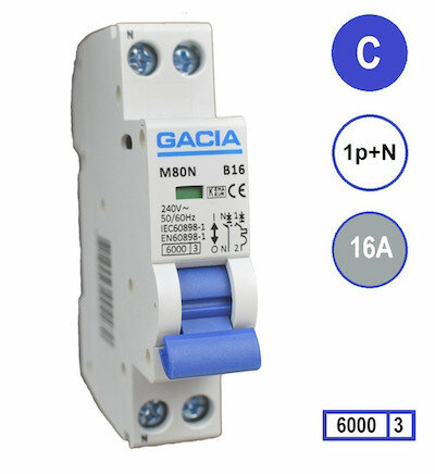 C16 Gacia Installatieautomaat 1P+N 6kA (18mm)