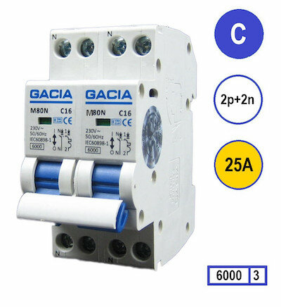 GACIA M80N-2P2N-C25 inst. 2p+2n C25 6kA (36mm)