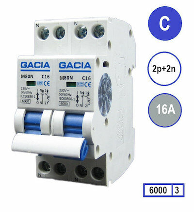 GACIA M80N-2P2N-C16 inst. 2p+2n C16 6kA (36mm)