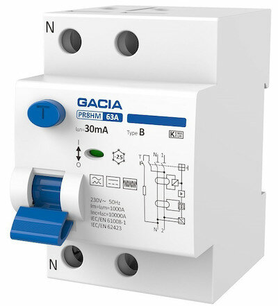 Gacia 25A - 1P+N aardlekschakelaar Type B (30mA)