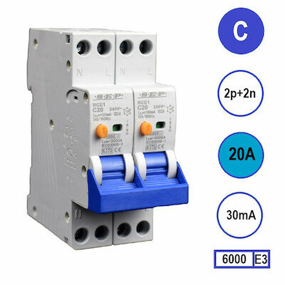 SEP RCE1 Aardlekautom.2p+2n C20 30mA 6kA (36mm)