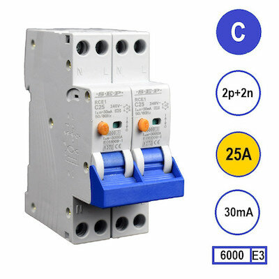 SEP RCE1 Aardlekautom.2p+2n C25 30mA 6kA (36mm)