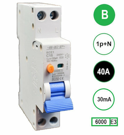 SEP Smalle B40 Aardlekautomaat 1p+n (1 module breed) 30mA 6kA (18mm)