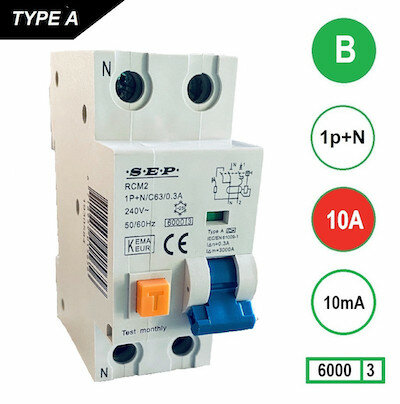 SEP B10 Aardlekautomaat 1p+n 10mA 6kA (36mm)