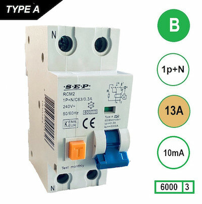 SEP B13 Aardlekautomaat 1p+n 10mA 6kA (36mm)