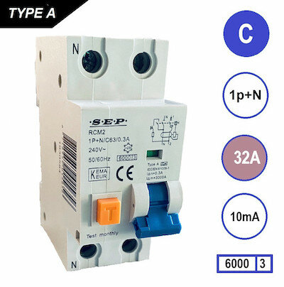 SEP C32 Aardlekautomaat 1p+n 10mA 6kA (36mm)