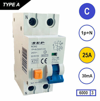 SEP C25 Aardlekautomaat 1p+n 30mA 6kA (36mm)