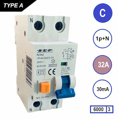 SEP C32 Aardlekautomaat 1p+n 30mA 6kA (36mm)