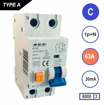 SEP C63 Aardlekautomaat 1p+n 30mA 6kA (36mm)