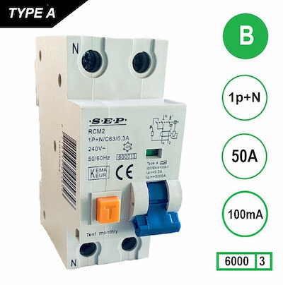 SEP B50 Aardlekautomaat 1p+n 100mA 6kA (36mm)