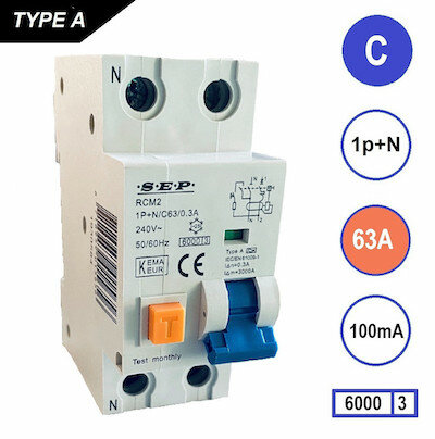 SEP C63 Aardlekautomaat 1p+n 100mA 6kA (36mm)