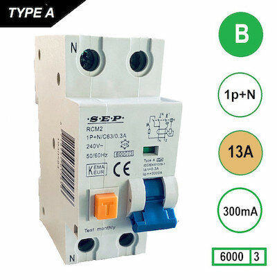 SEP B13 Aardlekautomaat 1p+n 300mA 6kA (36mm)