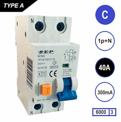 SEP C40 Aardlekautomaat 1p+n 300mA 6kA (36mm)