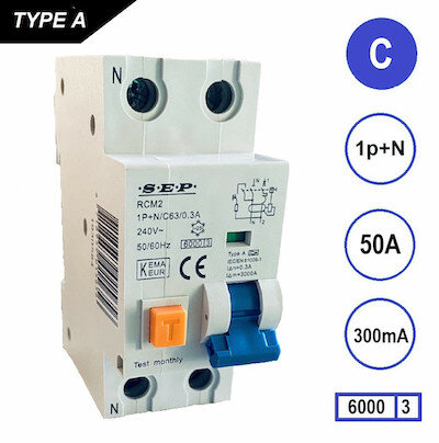 SEP C50 Aardlekautomaat 1p+n 300mA 6kA (36mm)