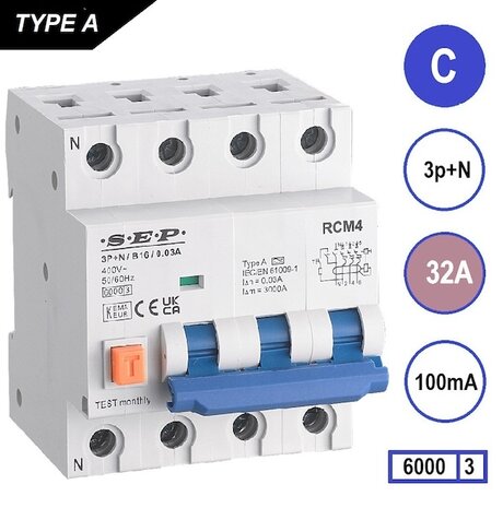 SEP C32 aardlek automaat 3P+N (100mA) 6kA