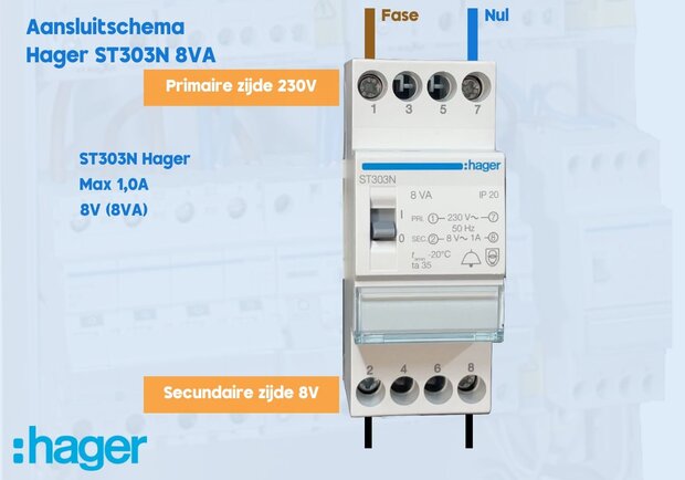 Aansluitschema 8VA ST303N Beltrafo hager