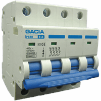 GACIA installatieautomaat 4p, D-karakteristiek, 16A, 10kA