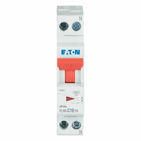Eaton Installatie Automaat C10 - 2 Polig (1P+N) / 10 Ampére / C karakteristiek - 263172 - PLN6-C10/1N-MW