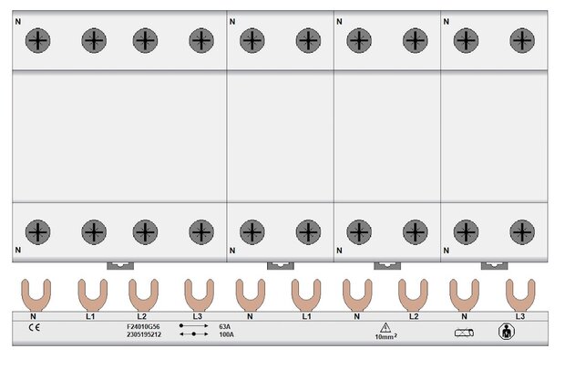 3 Fase Kamrail 10 modules Vork - 3P+N