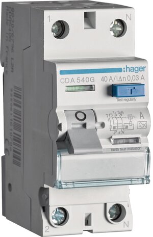 CDA540G Hager aardlekschakelaar 2-polig 40A 30mA type A