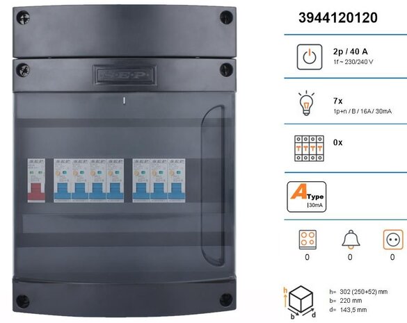SEP Live-On Compact 1-fase 40A groepenkast met aardlekautomaten voorzien van 7-lichtgroepen