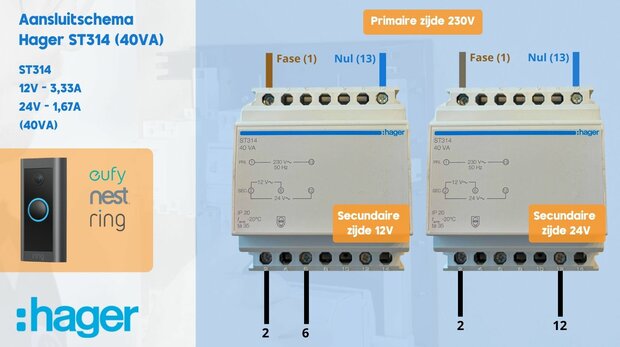Aansluitschema  Hager ST314 (40VA)