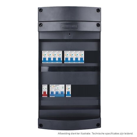 SEP Live-On Compact 1-fase 40A groepenkast met aardlekautomaten.Voorzien van 9-lichtgroepen en fornuisgroep. Uitgevoerd in comp